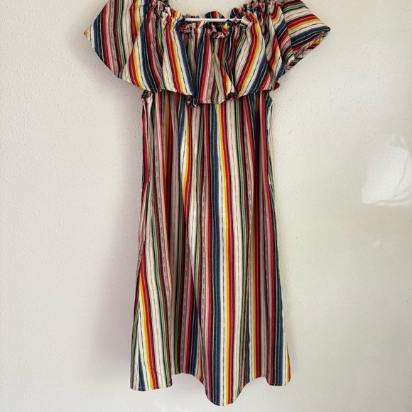 Express Striped Off-the-Shoulder Cotton Boho Smock Sundress w/ Pockets Sz L - Picture 2 of 10